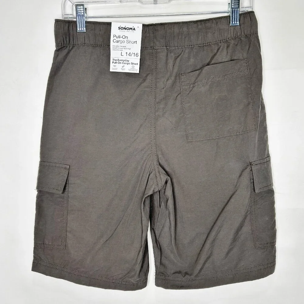 NWT Sonoma Boy’s Shorts sz Lg (14/16) Gray Cargo Elastic Drawstring Waist Summer